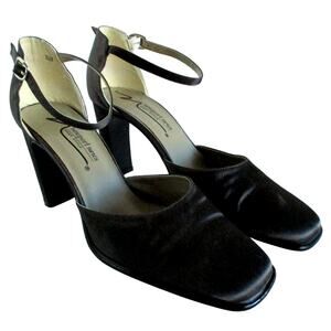 Newport News Easy Style Women's Brown Satin Ankle Strap Heels Size 8.5M